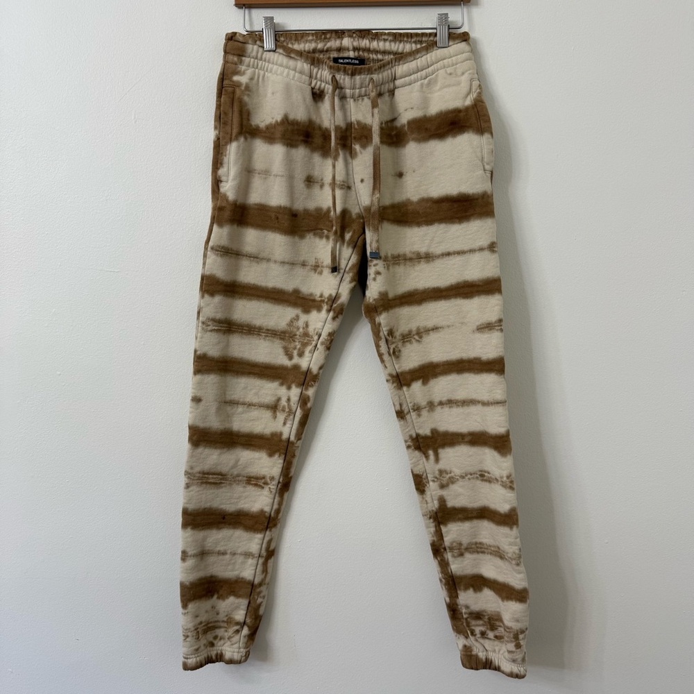 {S} TALENTLESS Brown and Cream Striped Tie Dye Joggers